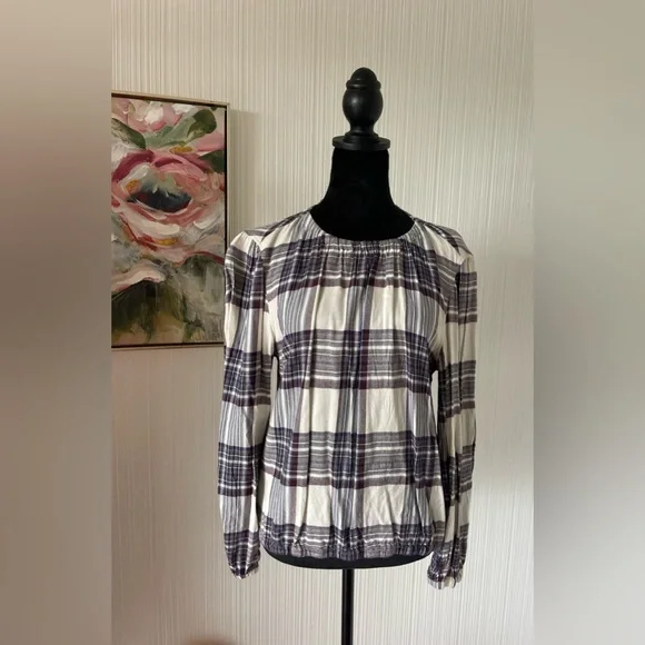 Cloth and Stone for Anthroplogie medium purple & white plaid long sleeved - Picture 5 of 10